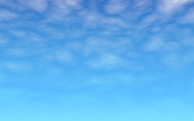 The bright sky in the morning. Blue sky background with white clouds. Cumulus white clouds in the clear blue sky. 3D illustration