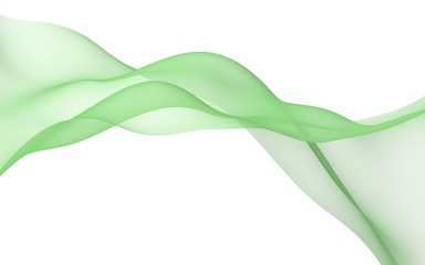 Fototapeta na wymiar Green color scarf. Abstract green wave. Bright green ribbon on white background. Abstract green color smoke. Raster air background. 3D illustration