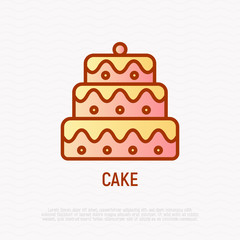 Layered cake thin line icon. Modern vector illustration of wedding dessert.