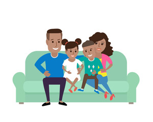 happy african american family sitting on the sofa