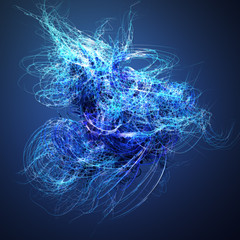 Curl noise flow abstract blue lines. 3d rendering