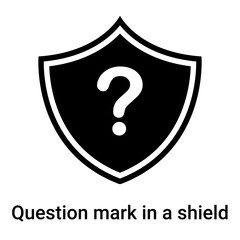 Question mark in a shield icon vector sign and symbol isolated on white background, Question mark in a shield logo concept