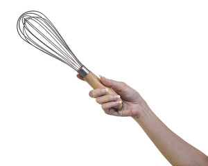 Woman hand holding whisk egg for beater