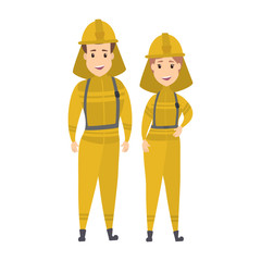 Happy smiling firefighter couple