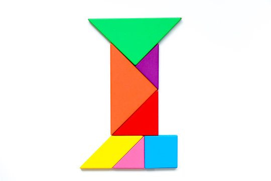 Color tangram puzzle in english alphabet i shape on white background