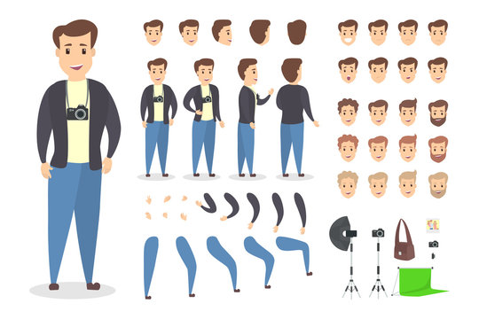 Handsome photographer character set for animation