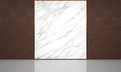 Empty luxury living room interior design and marble and wooden wall pattern background