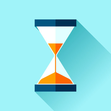 Hourglass icon in flat style, sandglass on blue background. Vector design elements for you business project 