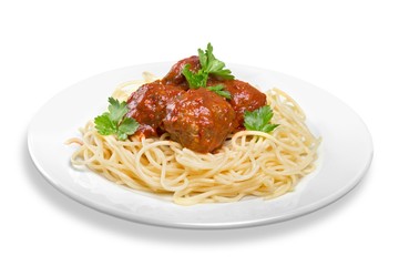 seving of spaghetti with meatballs