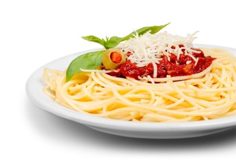 plate of spaghetti and tomato sauce