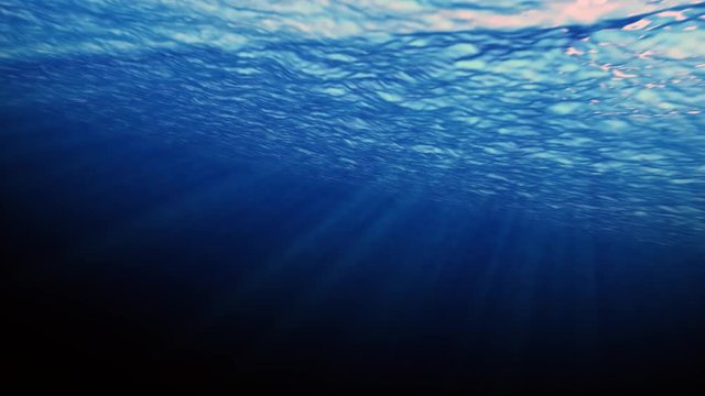 4k Underwater Background Ocean/
Animation of ocean surface texture from underwater view with sunrays and shimmering effect