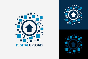 Fototapeta na wymiar Pixel Digital Upload Logo Template Design Vector, Emblem, Design Concept, Creative Symbol, Icon
