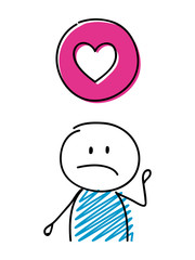 Heart (love) icon with sad stickman. Vector.