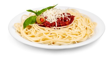 plate of spaghetti and tomato sauce