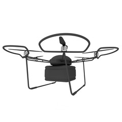 Remote control air drone. Dron flying with cargo box. 3d render isolated on white