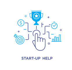 The businessman hand launches start-up, achieving goals, pride. Success. Line icon illustration