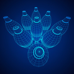 Missile, nuclear bomb or mortar mine Wireframe low poly mesh vector illustration