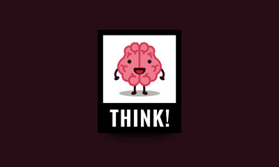Think Brain Cartoon Vector Illustration Poster Design