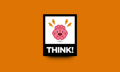 Think Brain Cartoon Vector Illustration Poster Design