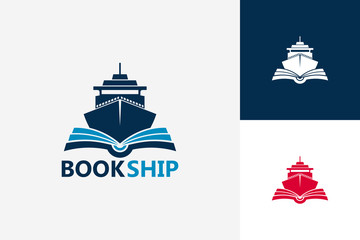 Fototapeta na wymiar Modern Book Ship Logo Template Design Vector, Emblem, Design Concept, Creative Symbol, Icon