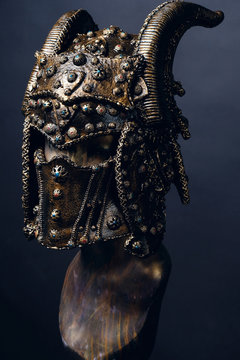 Mannequin in copper horn helmet 