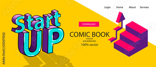 Isometric Dynamic Startup Banner Business Flat Arrow Step Stairs