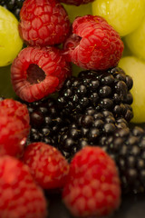 Varied fruit, blackberry, raspberry and grapes