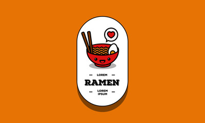 Ramen Bowl Badge and Sticker Vector Illustration in Flat Style Line Art