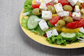 Traditional Greek salad on the plate