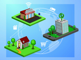 Mobile phone payment, convenient and fast, vector illustration