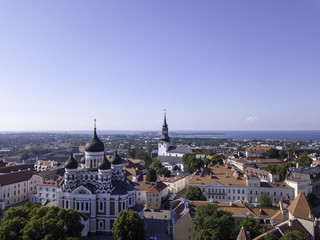 Scenic summer aerial panorama of the Old Town in Tallinn, Estonia