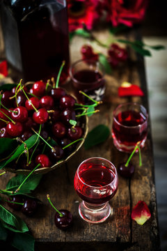 cherry liqueur kirsch..style vintage. selective focus