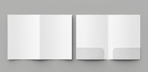 A4 size two pockets reinforced folder mock up isolated on gray background. 3D illustration. - obrazy, fototapety, plakaty