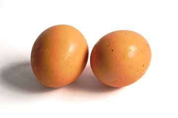 Closeup of eggs on a white background