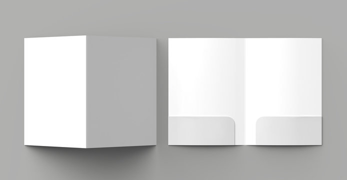 A4 size two pockets reinforced folder mock up isolated on gray background. 3D illustration.