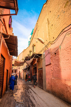 Beautiful street of old medina in Marrakech, Morocco