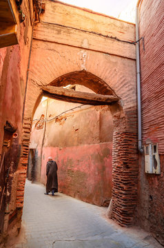 Beautiful street of old medina in Marrakech, Morocco
