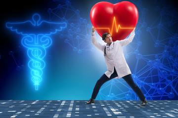 Doctor cardiologist supporting cardiogram heart line