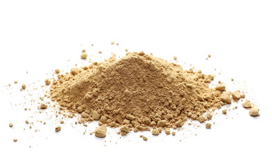 Ginger powder isolated on white, (Zingiber officinale)