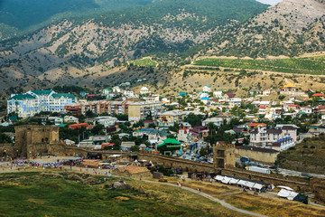 Fototapeta na wymiar View of the city and the Genoese fortress, Sudak, Crimea