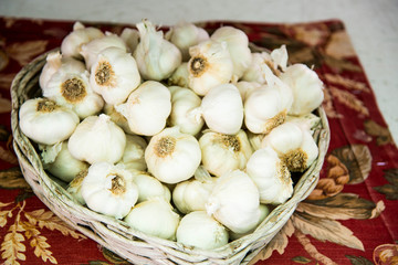 Garlic cloves in a heart shaped basket