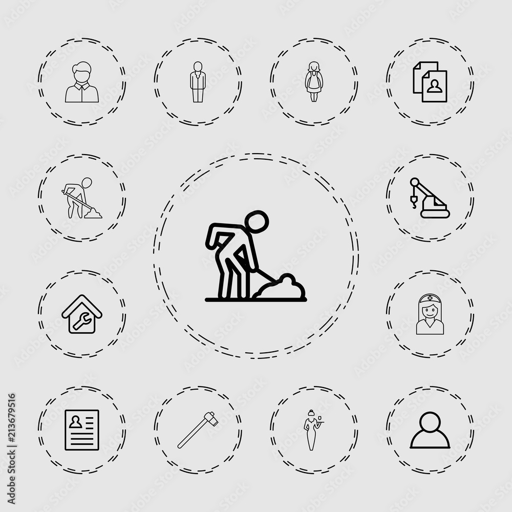 Sticker collection of 13 worker outline icons