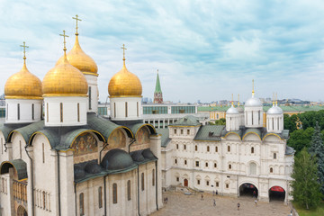 Fototapeta na wymiar assumption Cathedral and the Church of the twelve apostles on the Cathedral square of the Moscow Kremlin