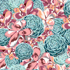 Vintage Succulent Seamless Vector Design  © aniade