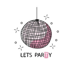 Retro disco ball. Vector illustration for your graphic design. Design for t-shirt and prints