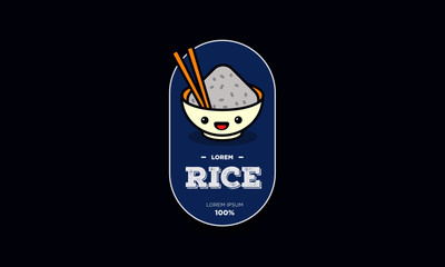 Rice Bowl With Happy Smiling Face Vector Illustration Badge or Sticker in Flat Style Design