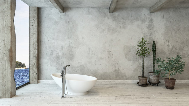 Contemporary bathroom with tub and plants