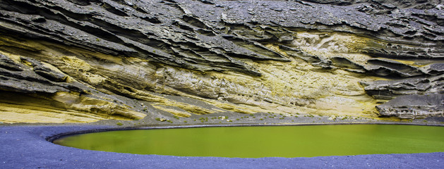 The Green Lagoon Lago Verde near El Golfo, Lanzarote, Canary Islands, Spain
