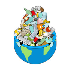Earth garbage dump. Planet and garbage. scrapyard Vector illustration.