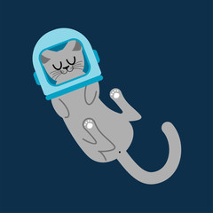 Cat astronaut in cosmonaut helmet. Home pet in space. Animal spaceman. Vector illustration